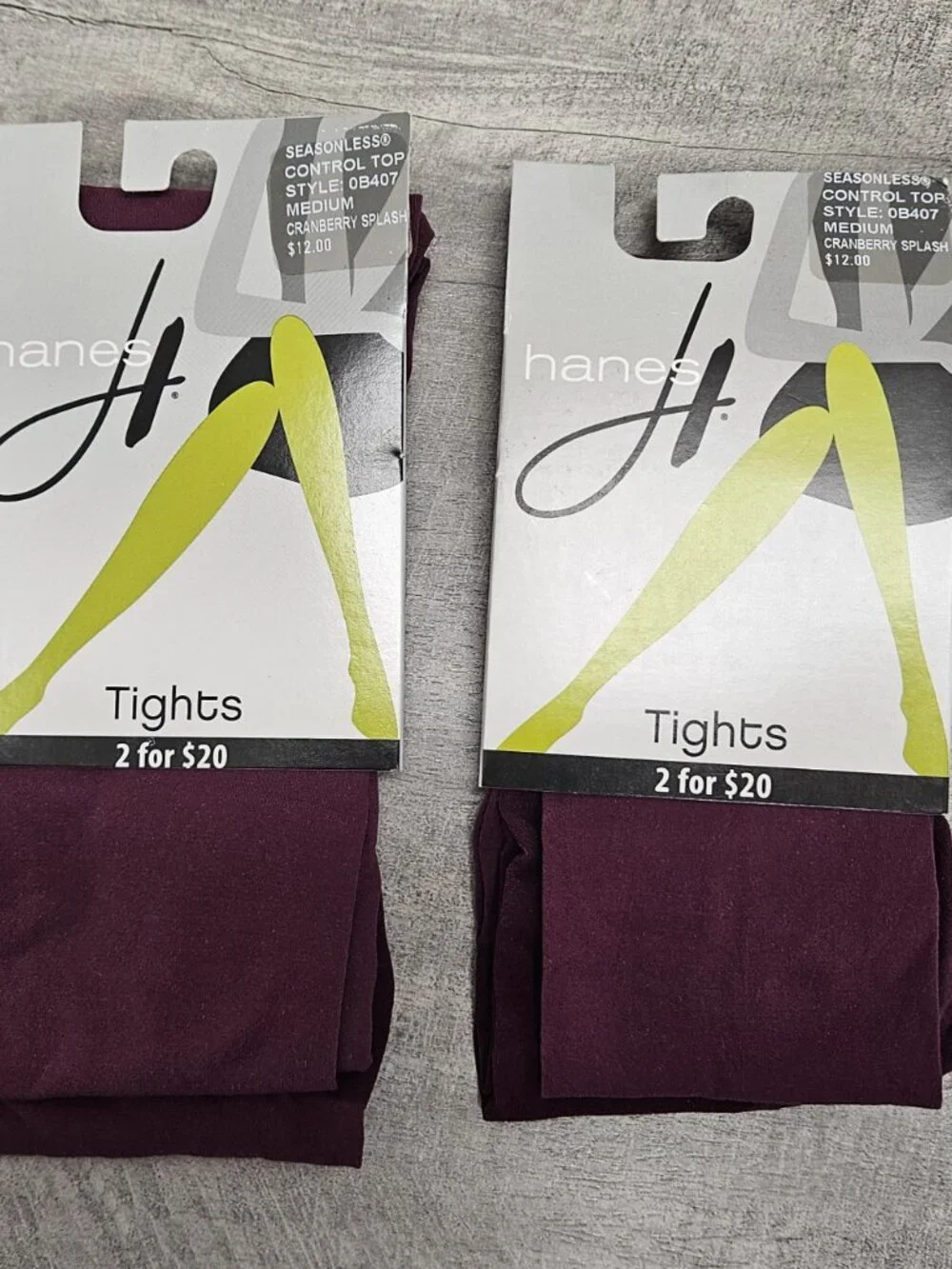 LOT OF 2 HANES SEASONLESS CONTROL TOP TIGHTS CRANBERRY SPLASH WOMEN MEDIUM